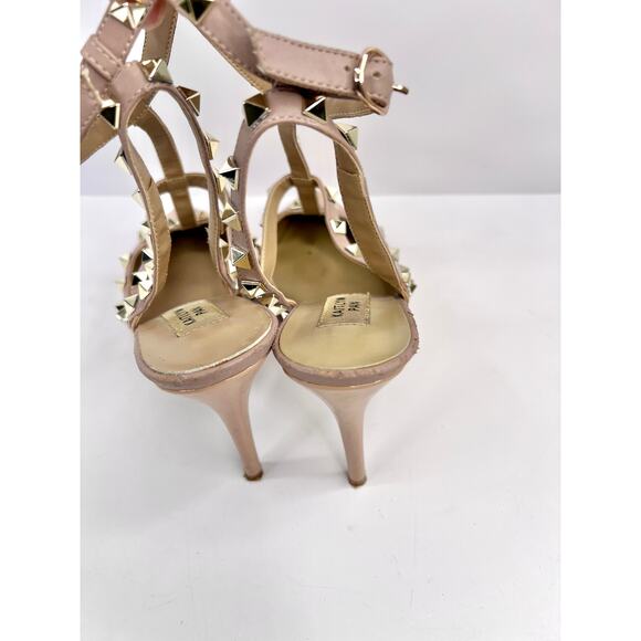 Kaitlyn Pan Size 5.5 Rockstud Leather Pointed Toe Leather Heels Tan and Pink - Picture 5 of 15